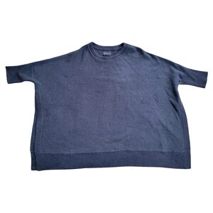 NetJets Wool Cashmere Tunic Sweater Side Slit Women One Size Navy Blue Preppy